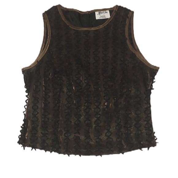 Jeffrey & Dara Evenings by Tom Barra Black & Gold Fringed Cocktail Top SZ 10 - Picture 1 of 8